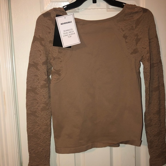 Tan reversible long sleeve knit shirt with lace new‎ with tags - Picture 1 of 7